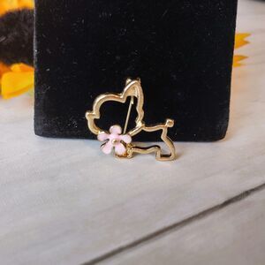 New Scottish Terrier Gold Tone Pin/Brooch with Pink Bow Super Cute! Dog